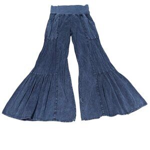 Giocam Boho Wide Leg Tiered Denim Pants 100% Cotton size medium Washed Blue